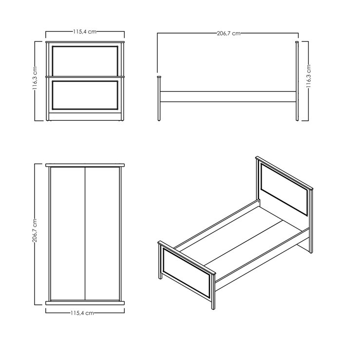 Hanah Home Cama Individual Gris y Roble Hanah Home Cama Individual Gris y Roble